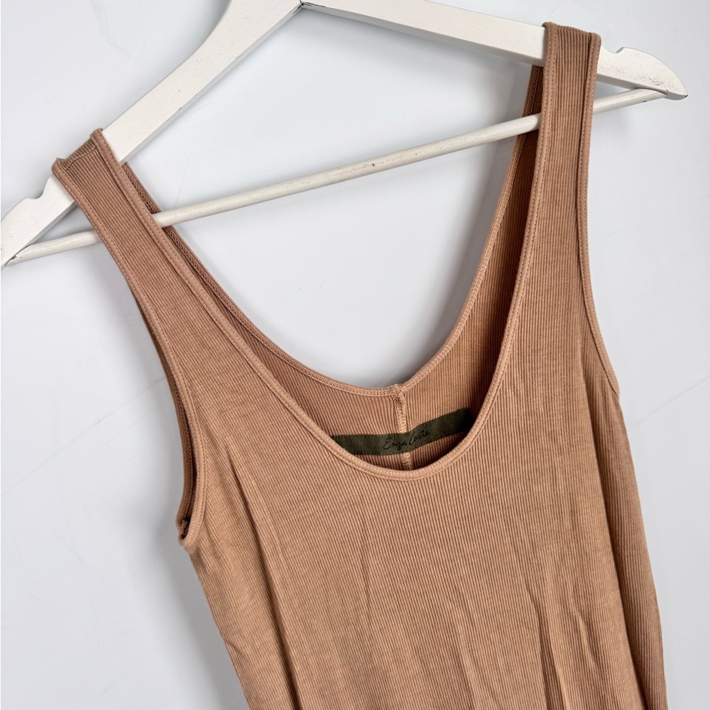 Enza Costa Maxi Silk Blend Ribbed Jersey Tank Dress in Tan Size Large - Picture 4 of 10
